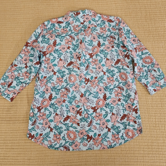 Lands' End Floral No Iron Supima 100% Cotton Lightweight 3/4 Sleeve Tunic W's 16 - Picture 8 of 15